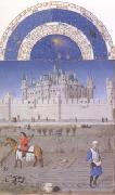 LIMBOURG brothers The medieval Louvre is in the background of the October calendar page (mk05) china oil painting reproduction